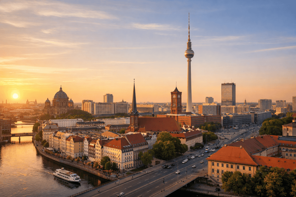 Berlin Skyline mit Spree und Fernsehturm