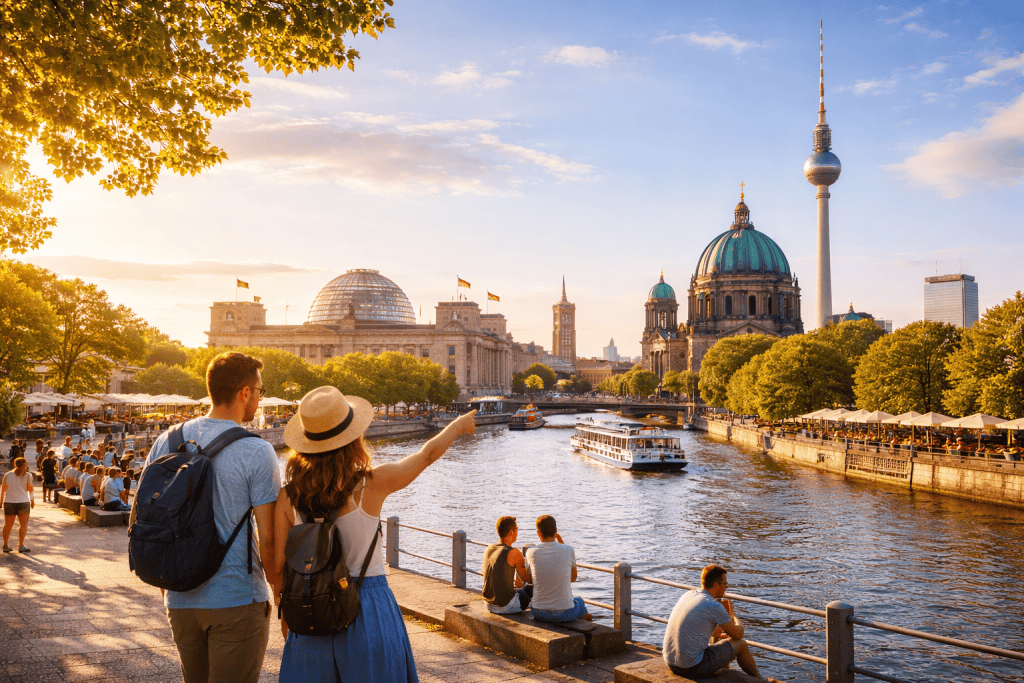 Blick über Berlin mit Wahrzeichen - Inspiration für Berlin Tagespläne