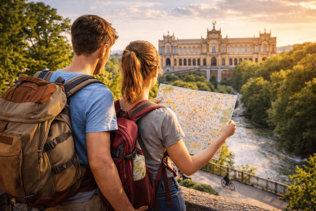 Ausblick über eine Karte auf München