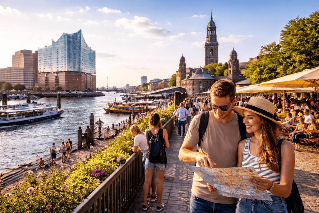 Hamburg Tagespläne mit Stadtkarte, Hafenblick und Sehenswürdigkeiten – strukturierte Routen für einen perfekten Städtetrip.