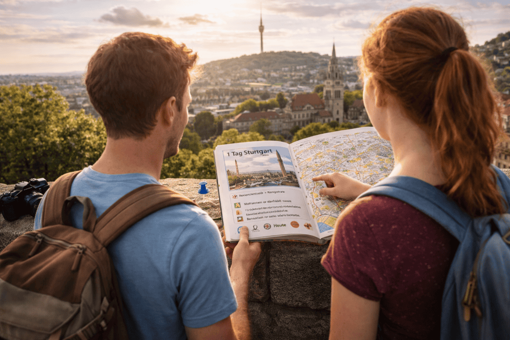 Reiseplanung für Stuttgart mit Stadtplan, Kamera und Sehenswürdigkeiten