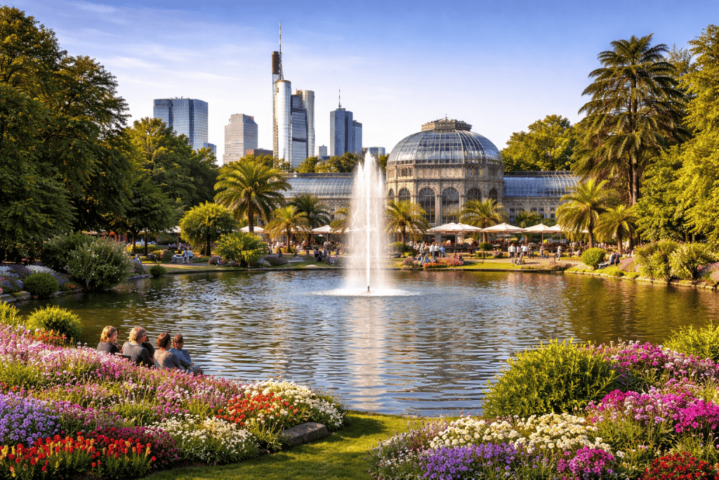 Palmengarten Frankfurt mit Gewächshäusern und Gartenlandschaft