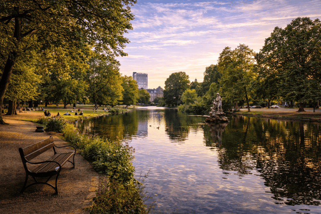 Hofgarten Düsseldorf mit Grünflächen, Wegen und Parkanlage