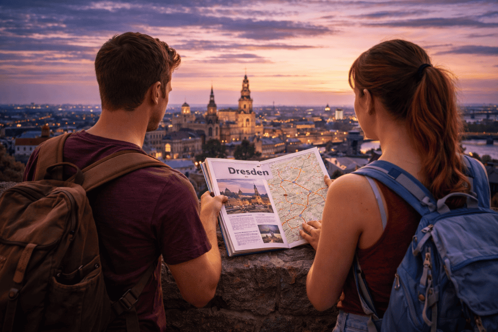 Reiseplanung für Dresden mit Stadtplan, Kamera und Sehenswürdigkeiten