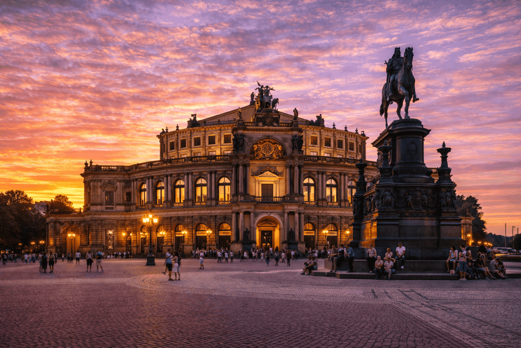 Semperoper Dresden mit Opernplatz und historischer Fassade