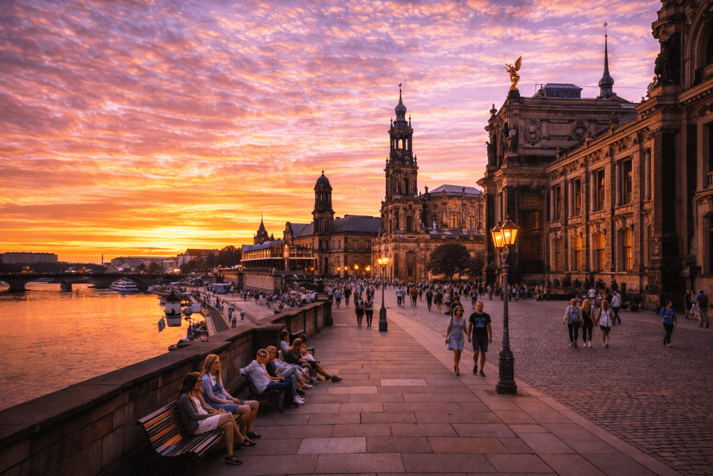Brühlsche Terrasse Dresden mit Elbblick und Altstadtpanorama
