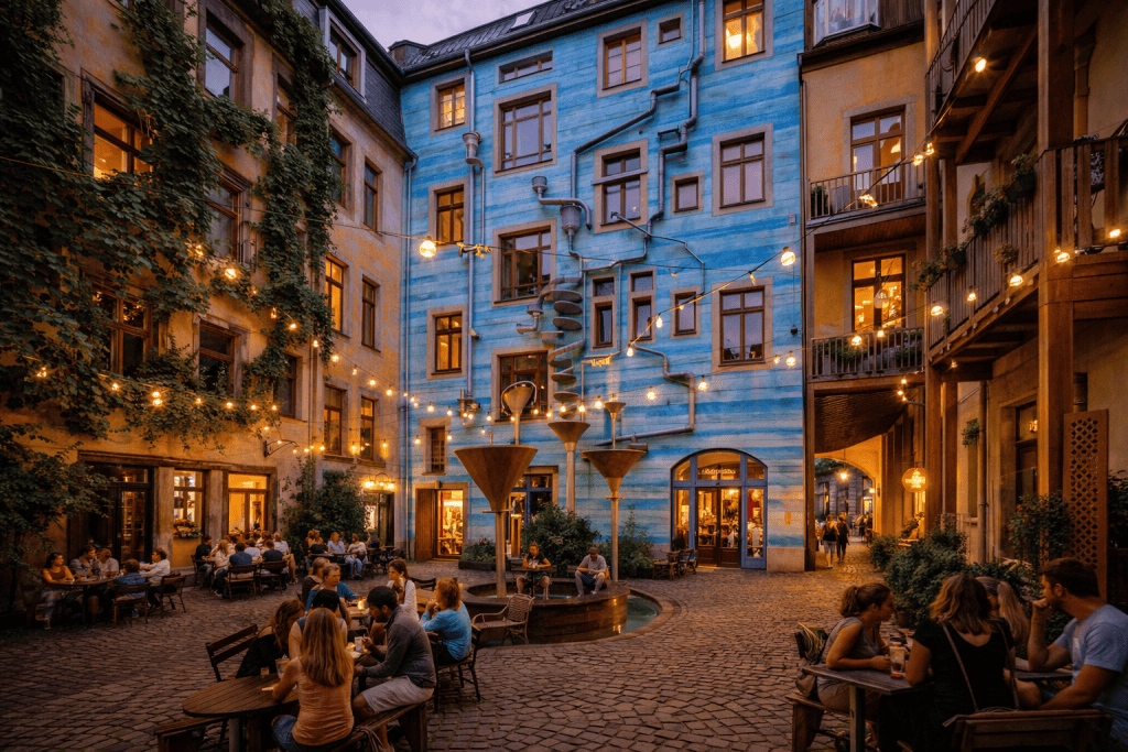 Kunsthofpassage Dresden Neustadt mit bunten Fassaden und Innenhöfen