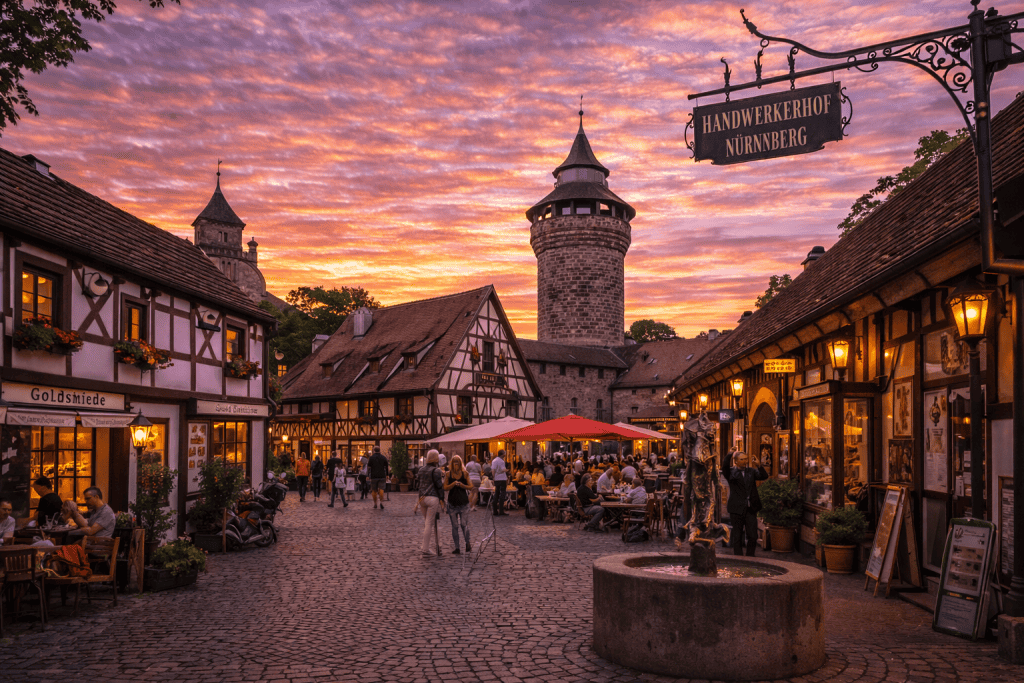 Handwerkerhof Nürnberg mit Fachwerkhäusern und Gassen