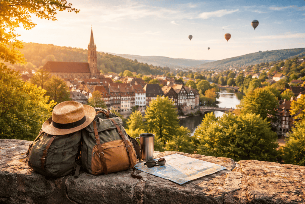 Luftaufnahme einer deutschen Stadt bei Sonnenuntergang – Inspiration für Städtereisen