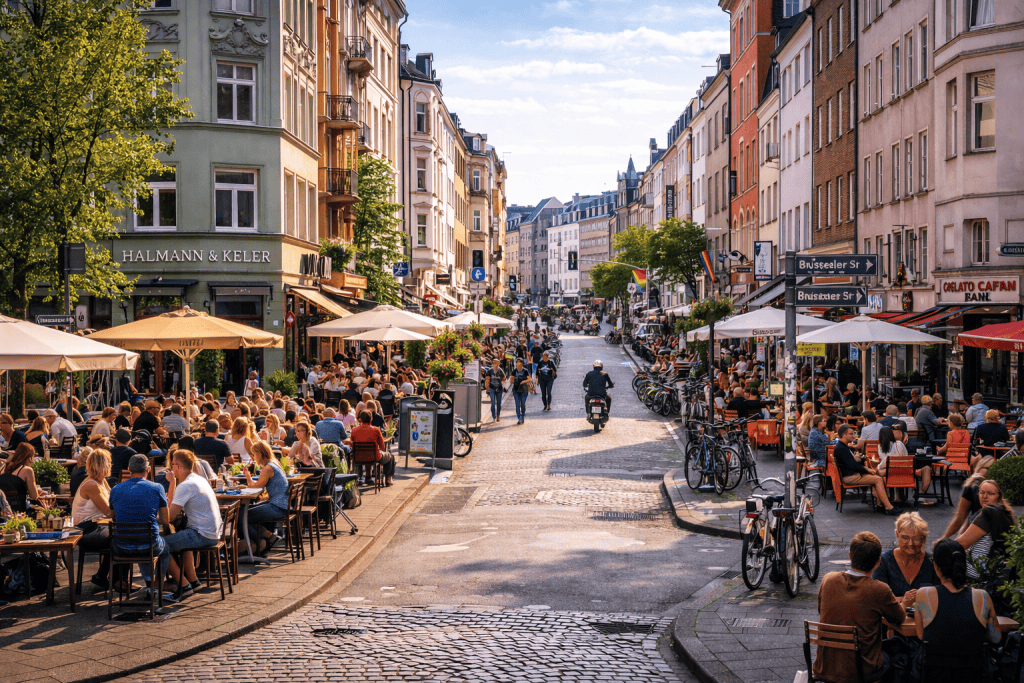Belgisches Viertel in Köln mit urbanem Straßenbild und Cafés