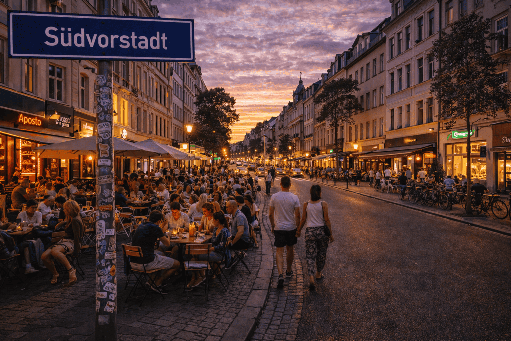 Südvorstadt Leipzig mit Cafés, Bars und belebter KarLi