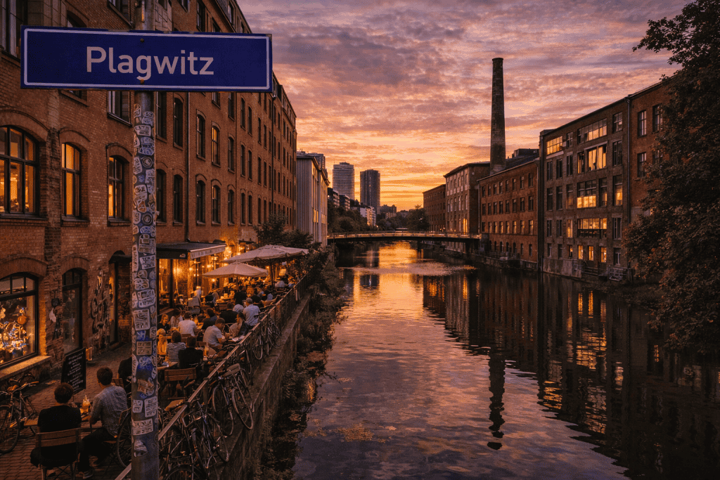 Plagwitz Leipzig mit alter Industriearchitektur, Kanälen und urbanem Flair