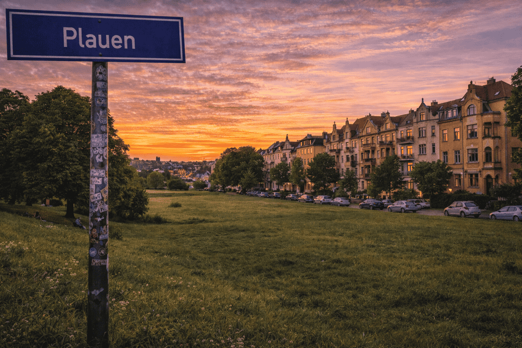 Plauen Dresden mit Grünflächen, Wohnhäusern und ruhigem Stadtbild