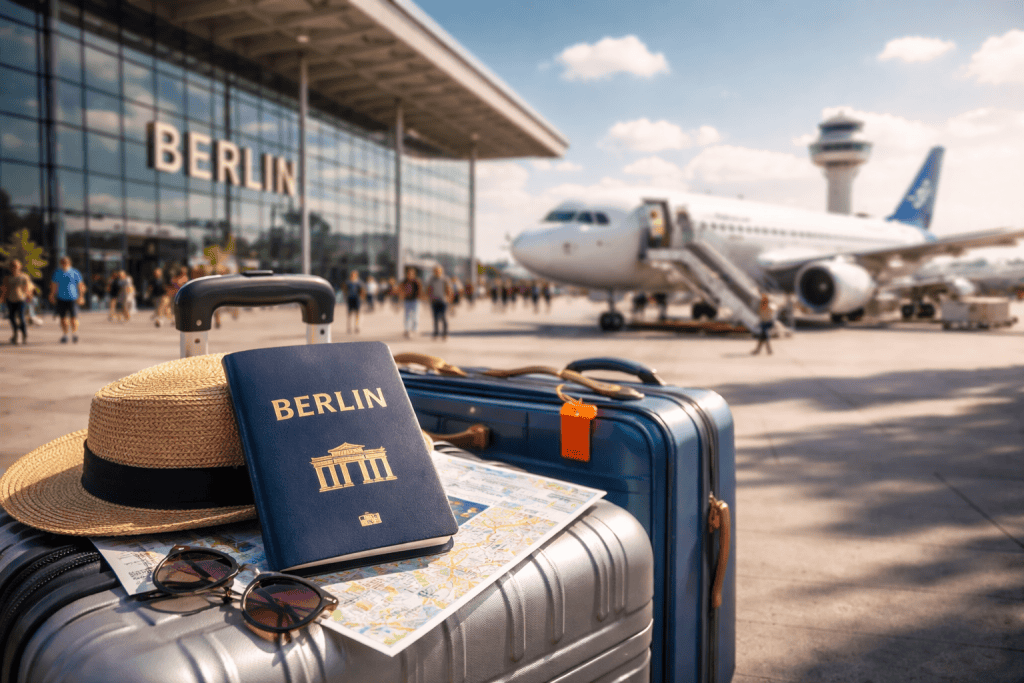 Anreise nach Berlin mit Zug, Flugzeug und Stadtansicht am Hauptbahnhof