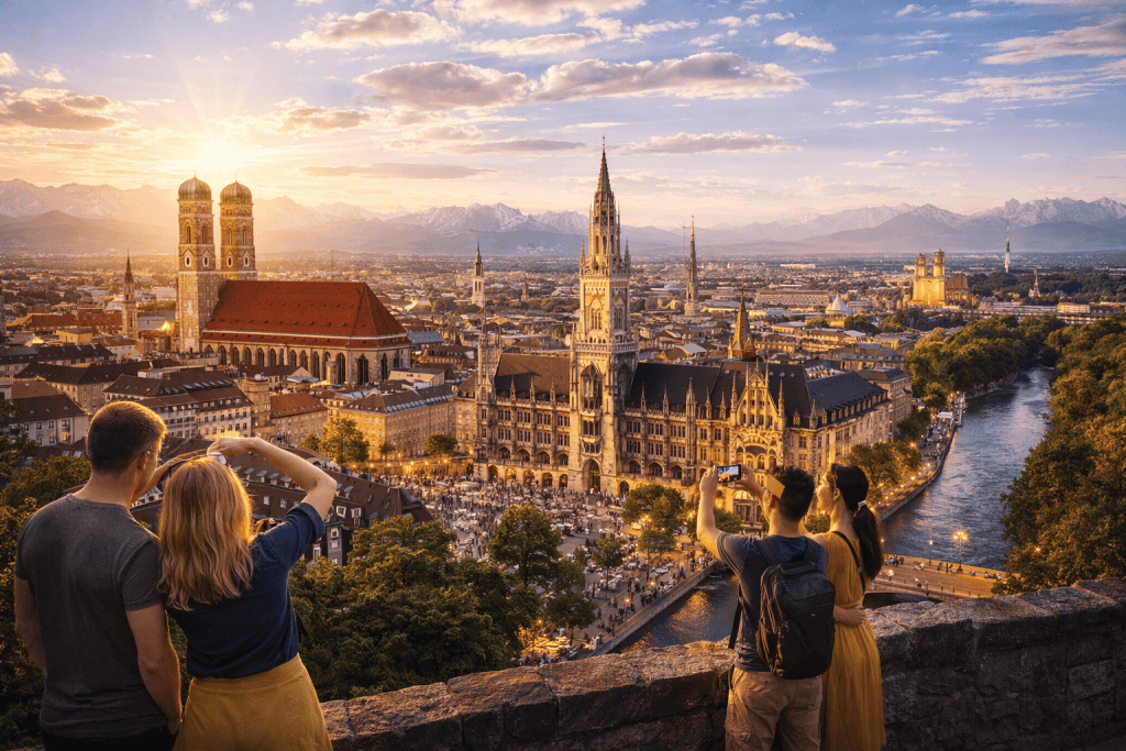 München Skyline mit Frauenkirche und Altstadt bei Tageslicht