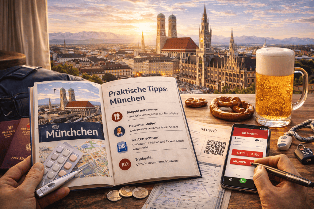 Smartphone mit München-Guide App, WLAN-Hotspot und Stadtkarte