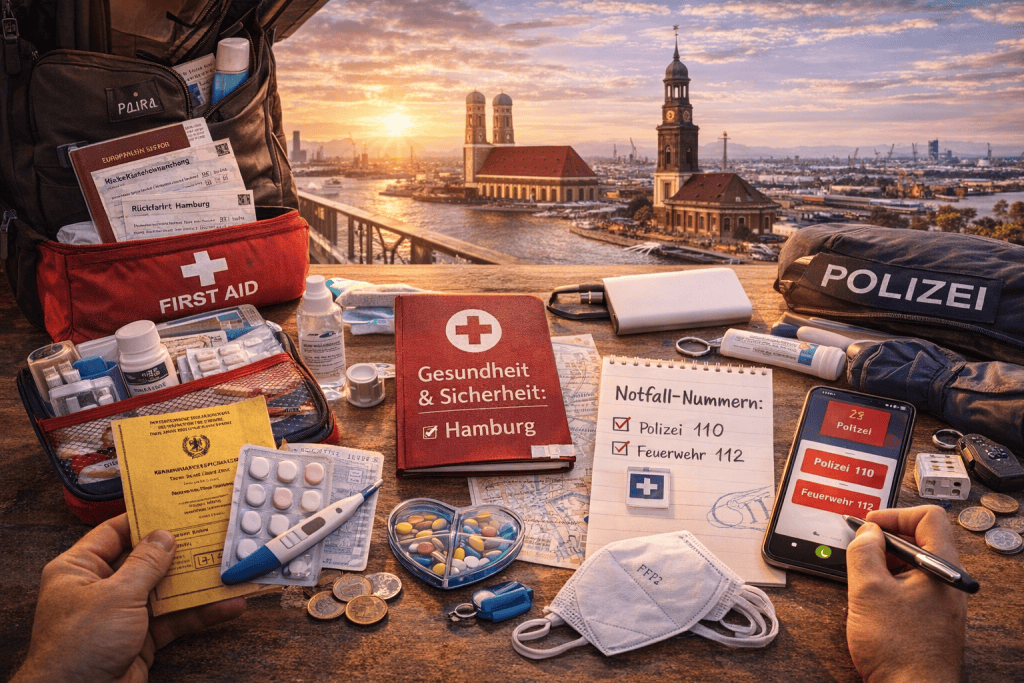 Erste-Hilfe-Set und Notrufnummern für Reisende in Hamburg