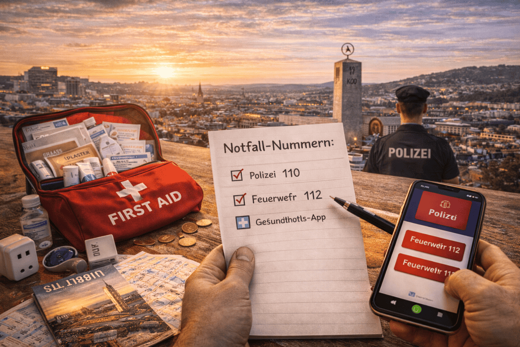 Erste-Hilfe-Set und Notrufnummern für Reisende in Köln