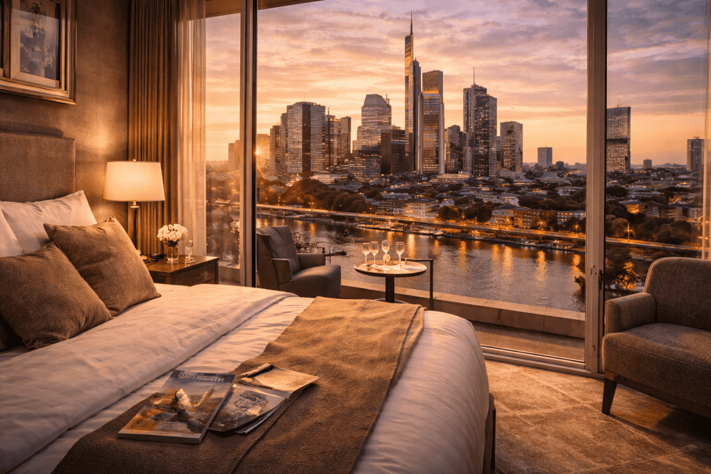 Hotelzimmer mit Blick auf die Frankfurter Innenstadt