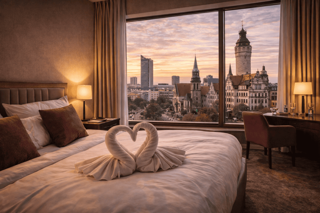 Hotelzimmer mit Blick auf die Leipziger Innenstadt
