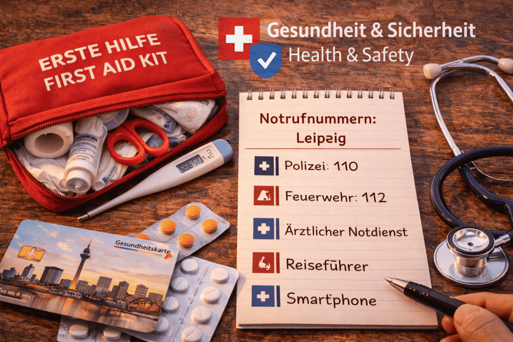 Erste-Hilfe-Set und Notrufnummern für Reisende in Leipzig