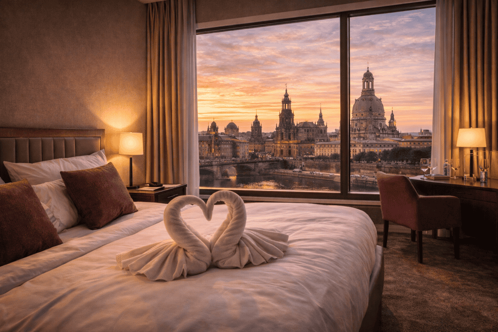 Hotelzimmer mit Blick auf die Dresdner Innenstadt
