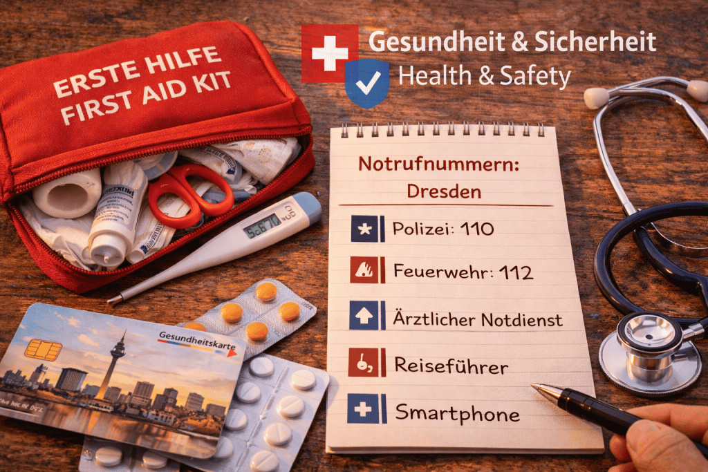 Erste-Hilfe-Set und Notrufnummern für Reisende in Dresden