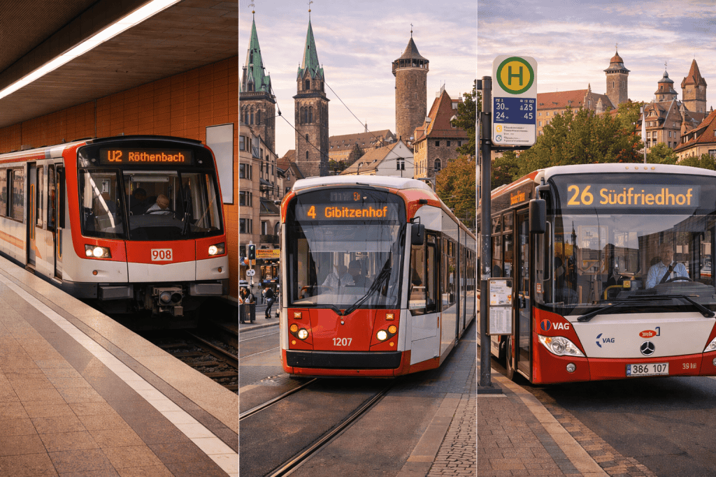 Öffentlicher Nahverkehr in Nürnberg mit U-Bahn, Straßenbahn und Bus