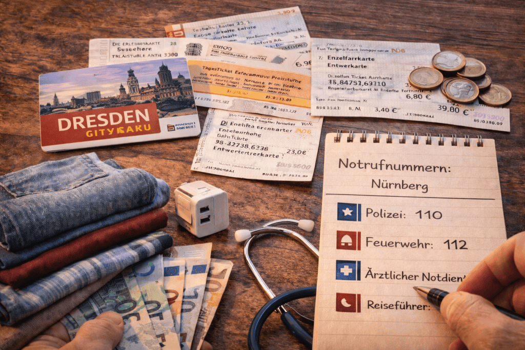 Erste-Hilfe-Set und Notrufnummern für Reisende in Nürnberg
