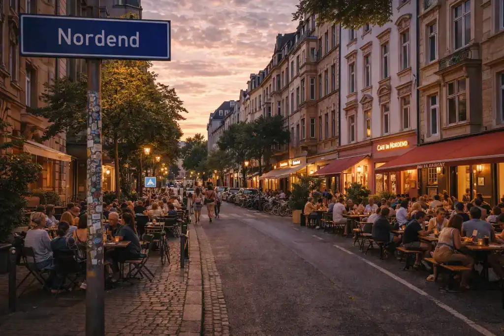 Nordend Frankfurt mit Straßencafés, Altbauten und entspanntem Stadtleben