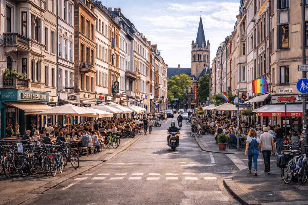Südstadt in Köln mit Altbauten und urbanem Straßenbild
