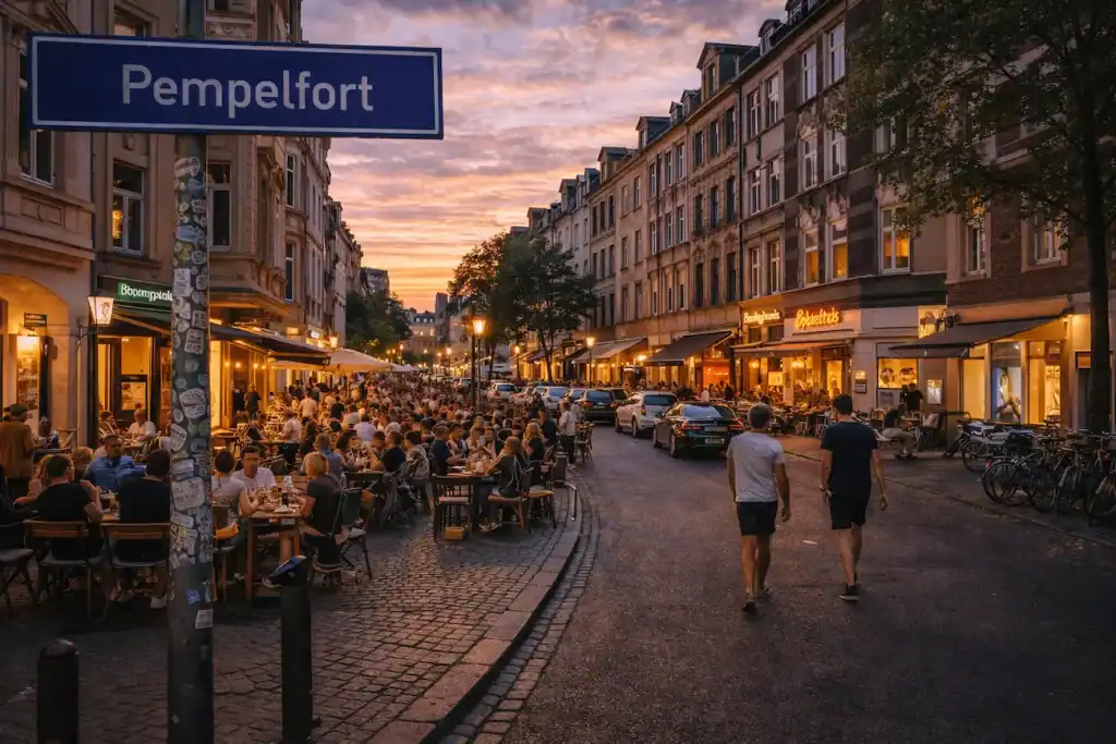 Pempelfort Düsseldorf mit Straßencafés, Altbauten und urbanem Stadtleben
