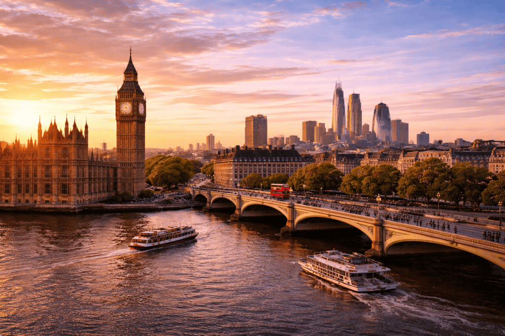 Blick auf Big Ben, Westminster und die Themse im Zentrum von London