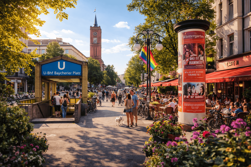 Berliner Straße in Schöneberg mit Cafés und typischer Kiez-Architektur