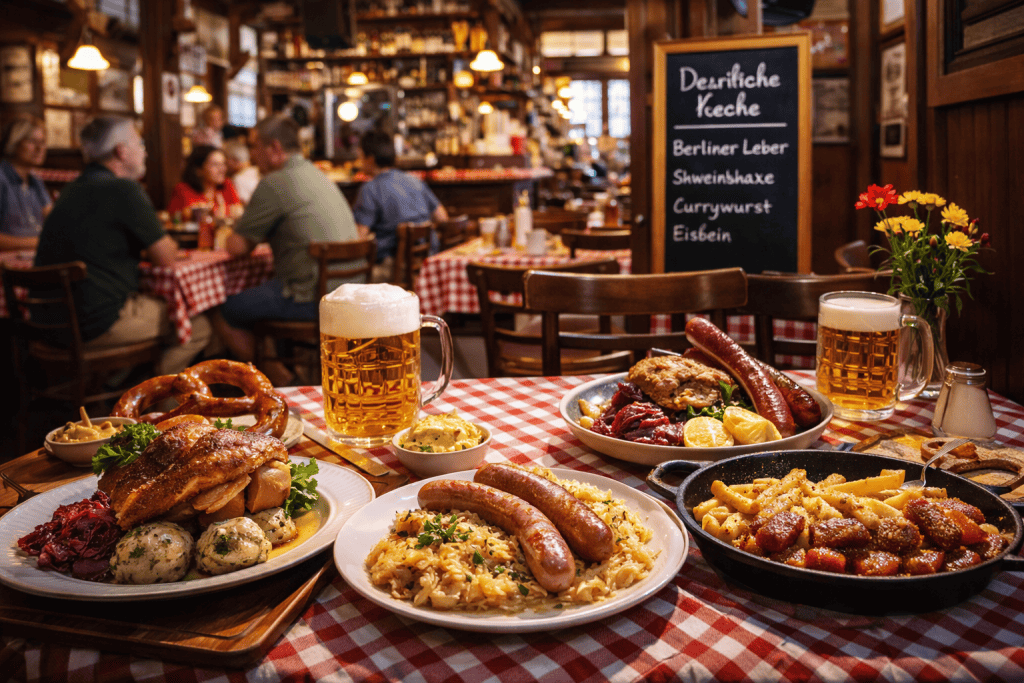Deutsches Restaurant in Berlin mit traditionellen Gerichten im Gastraum