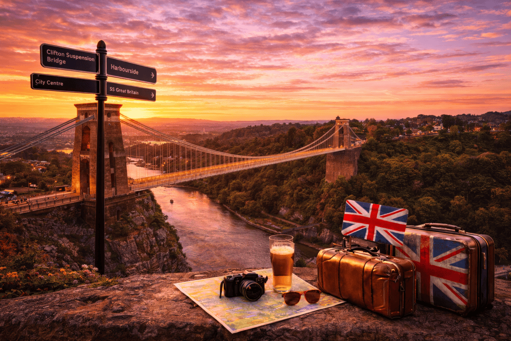 Clifton Suspension Bridge in Bristol bei Sonnenuntergang über der Avon-Schlucht