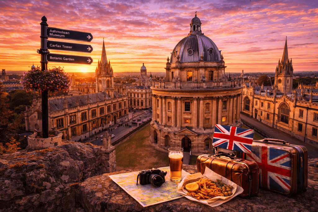 Oxford Altstadt bei Abendlicht mit Radcliffe Camera und historischen Universitätsgebäuden