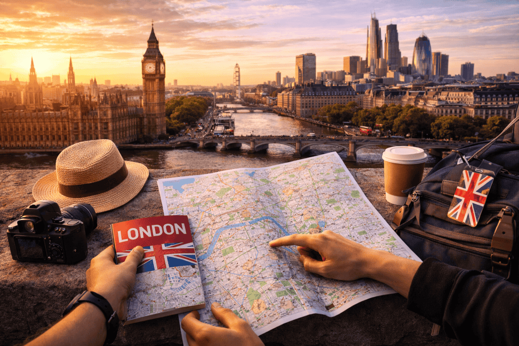 Aussicht mit einer Stadtkarte auf London