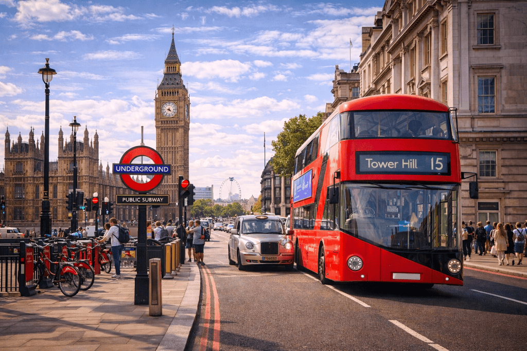 Öffentlicher Nahverkehr in London mit Tube, Bus und Taxi