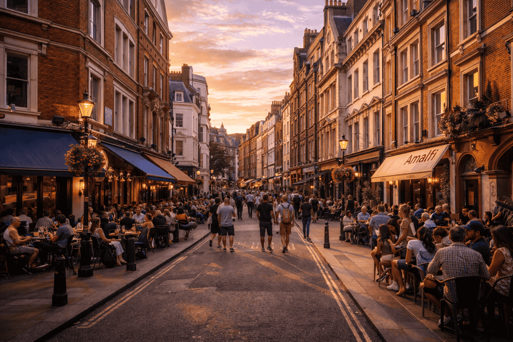entspannte Gasse mitten in London