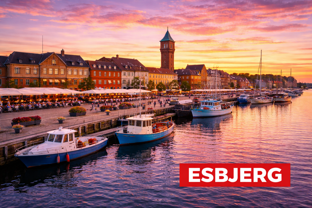 Esbjerg mit Hafen, Nordseeküste und moderner Innenstadt.