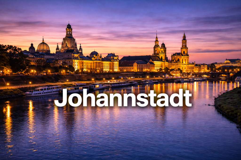 Dresdner Altstadtpanorama bei Abendlicht mit Frauenkirche und Elbe.