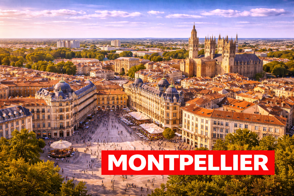 Montpellier mit historischer Altstadt, mediterraner Architektur und belebten Plätzen.