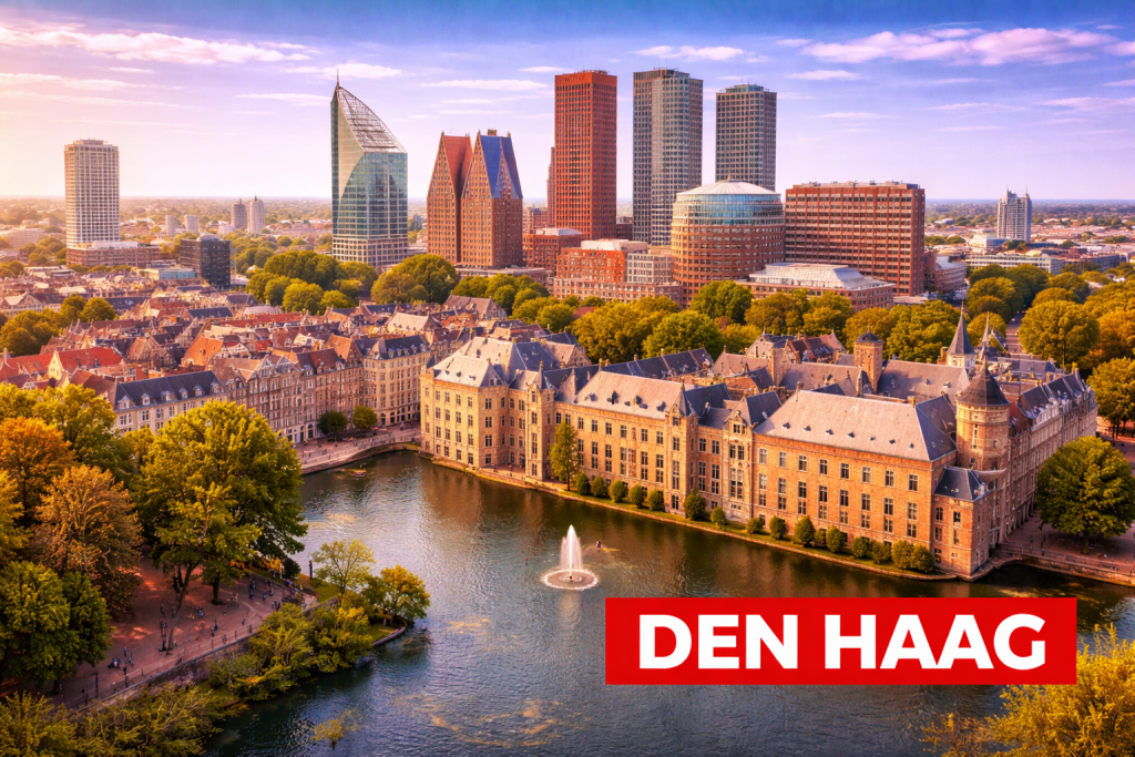 Den Haag mit Binnenhof, Hofvijver und historischer Regierungsarchitektur.