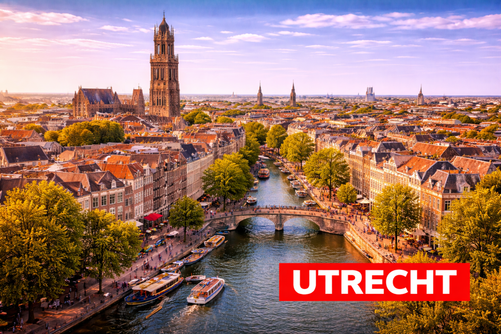 Utrecht mit Domturm, Grachten und historischer Altstadt.