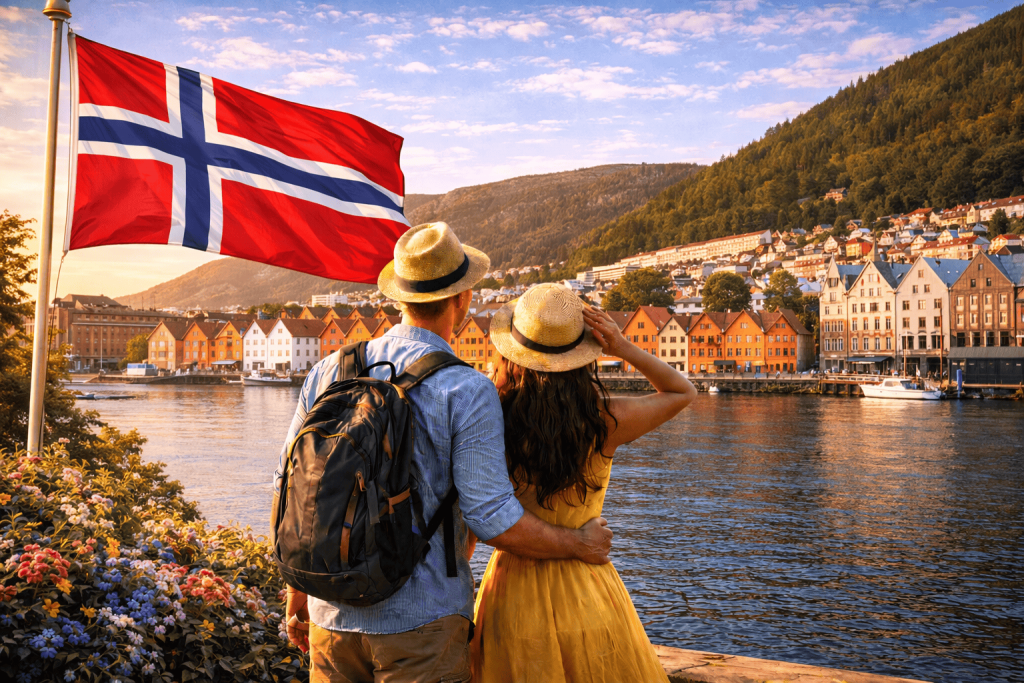 Norwegische Landschaft mit Fjorden, Bergen und weiter Naturkulisse