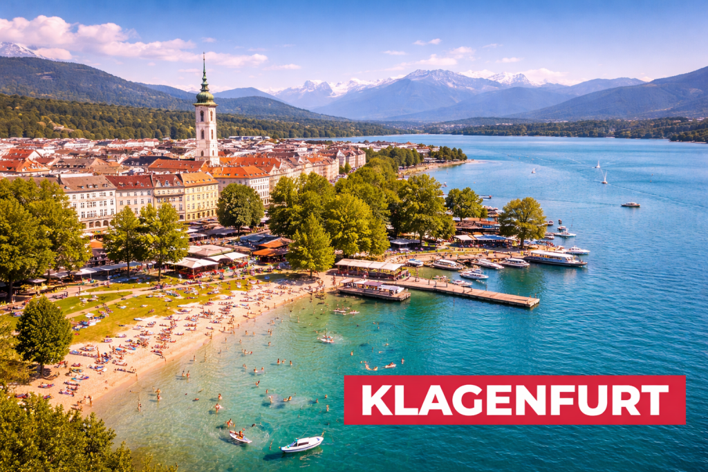 Linz mit Donauufer, moderner Architektur und historischer Altstadt bei sonnigem Wetter