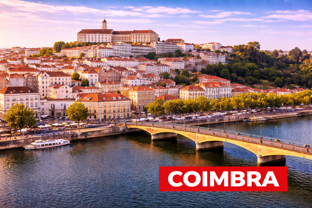 Coimbra mit historischer Universität, Altstadt und Blick über den Mondego-Fluss.