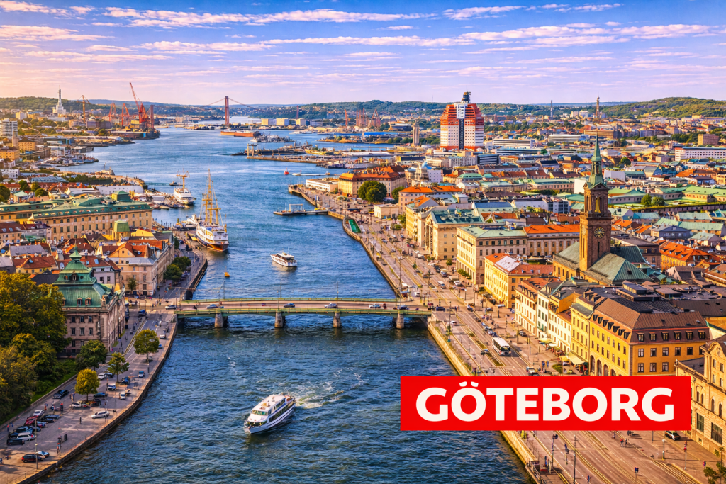 Göteborg mit Hafen, Kanälen und moderner Skyline an der schwedischen Westküste.