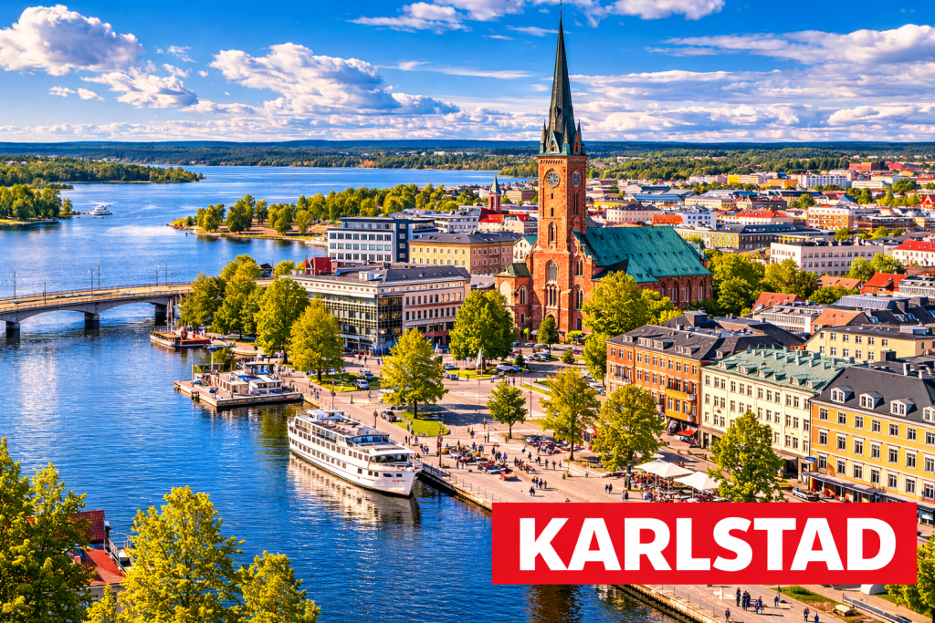 Karlstad mit Klarälven-Fluss, Brücken und Innenstadt nahe dem Vänernsee.